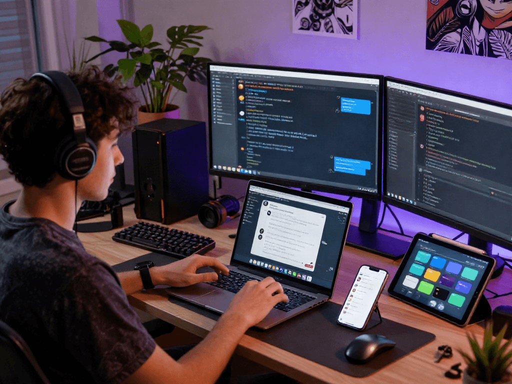 Engaged user interacting with an nsfw chat bot in a modern digital workspace