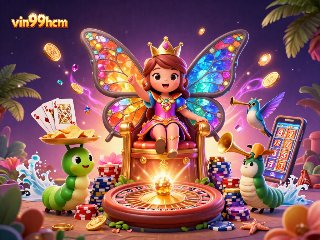 Experience the exciting atmosphere of vin99hcm with vibrant casino elements and dynamic characters.