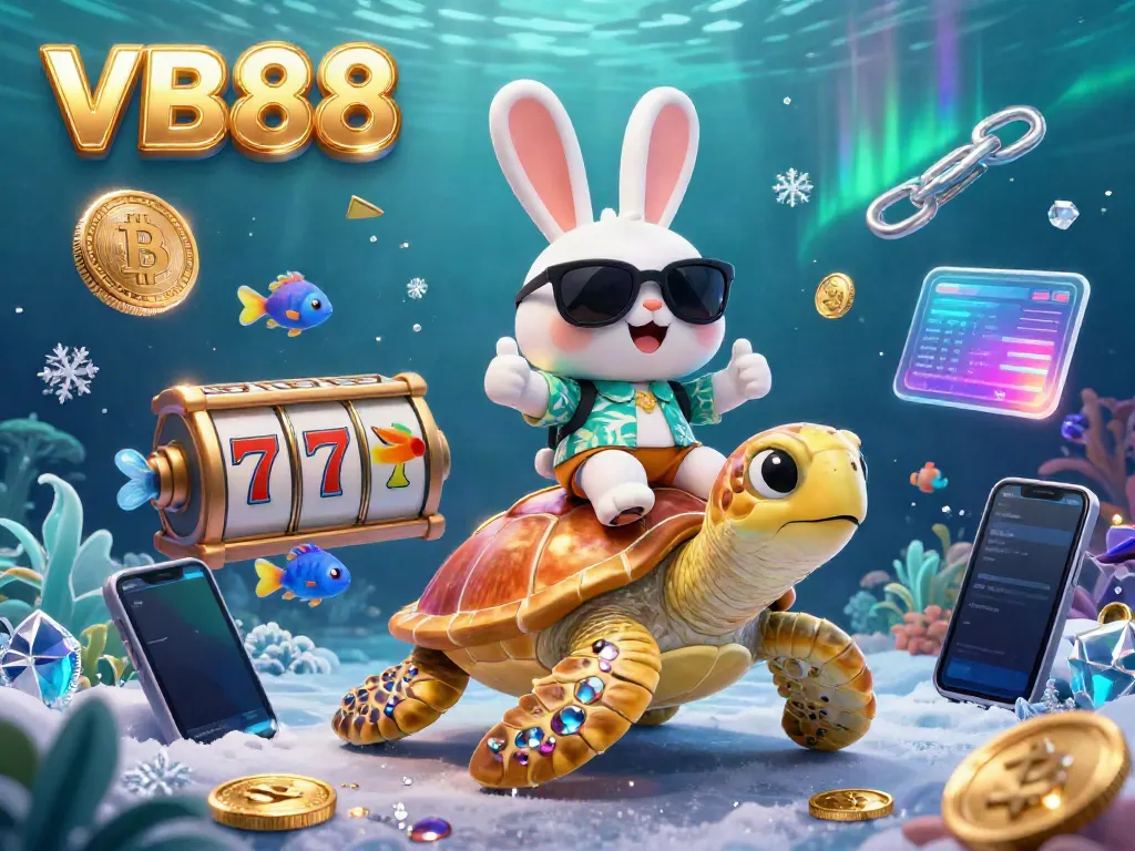 Experience VB88's thrilling slot games with a lucky rabbit and golden turtle in a vibrant underwater scene.