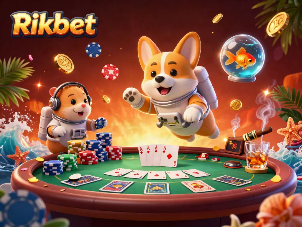 Experience exciting gaming at Rikbet with a vibrant cosmic casino scene featuring playful characters.