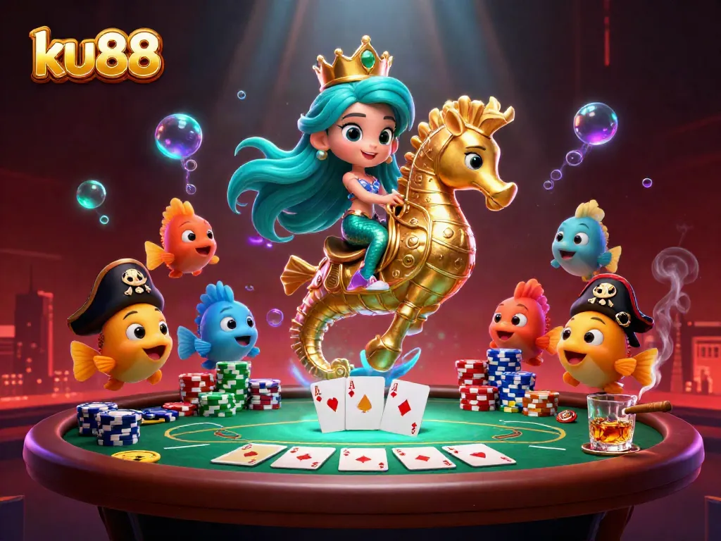 Experience thrilling gameplay at ku88 with vibrant poker action and ocean fantasy characters.