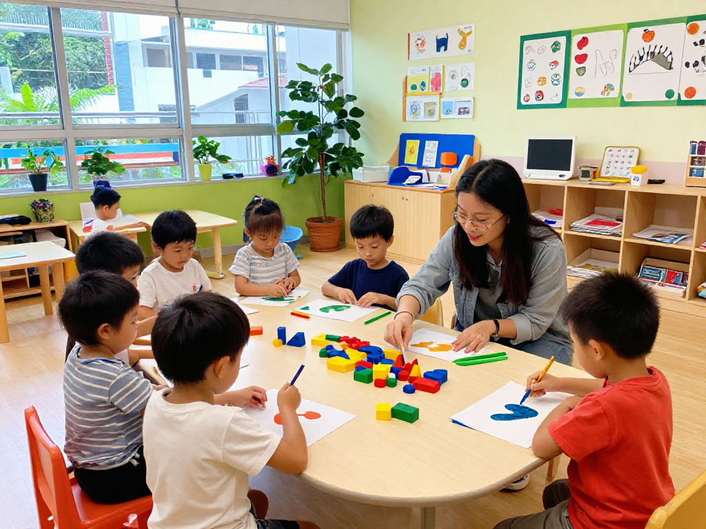 Children engaged in inquiry-based activities at a Reggio Emilia Preschool Singapore, showcasing creativity and exploration.