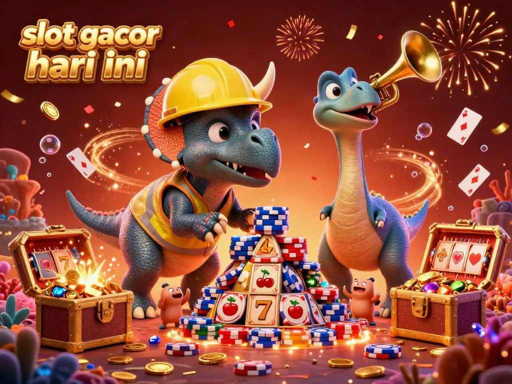 Spin to win with slot gacor hari ini, featuring dynamic characters and vibrant casino elements.