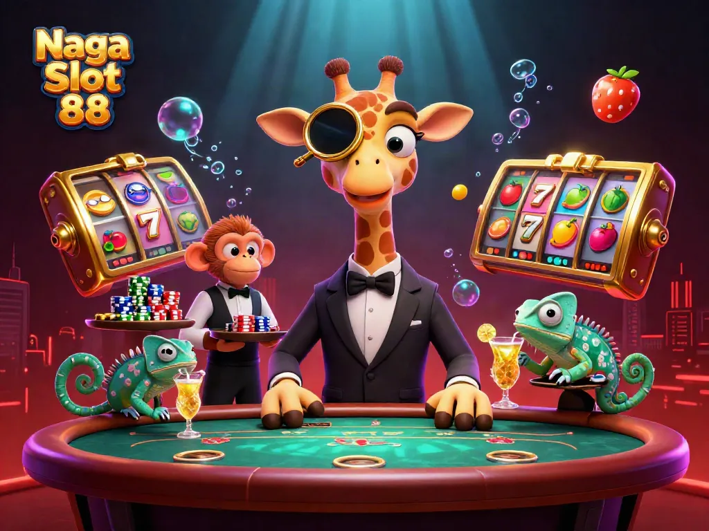 Experience the thrilling Naga Slot 88 with vibrant characters in an energetic casino scene.