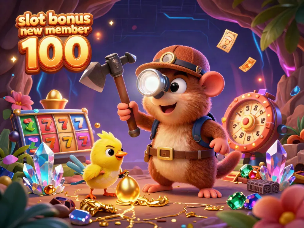 Discover big wins with slot bonus new member 100 in a vibrant 3D casino scene.