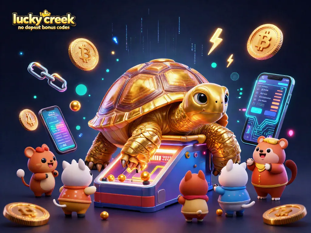 Play and win with lucky creek no deposit bonus codes featuring exciting 3D characters and vibrant casino elements.