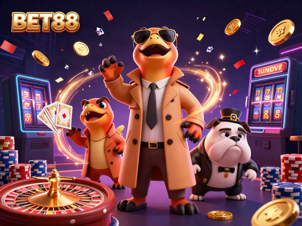 BET88 mang đến trải nghiệm hấp dẫn với ba chú khủng long giả dạng trong casino.