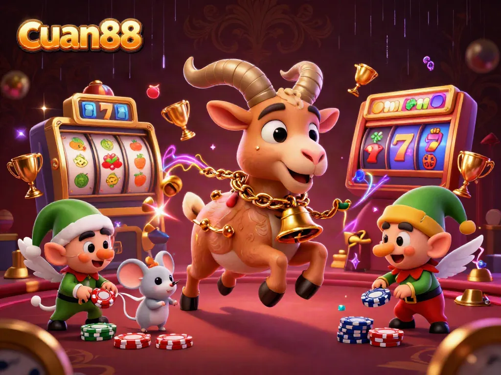 Celebrate with cuan88 as playful Krampus and cheerful characters fill a festive casino scene.