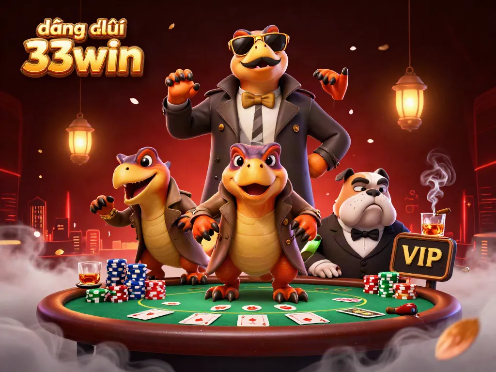 Engage with the thrill of đăng ký 33win as raptors sneak into a VIP casino, showcasing vibrant gambling elements.