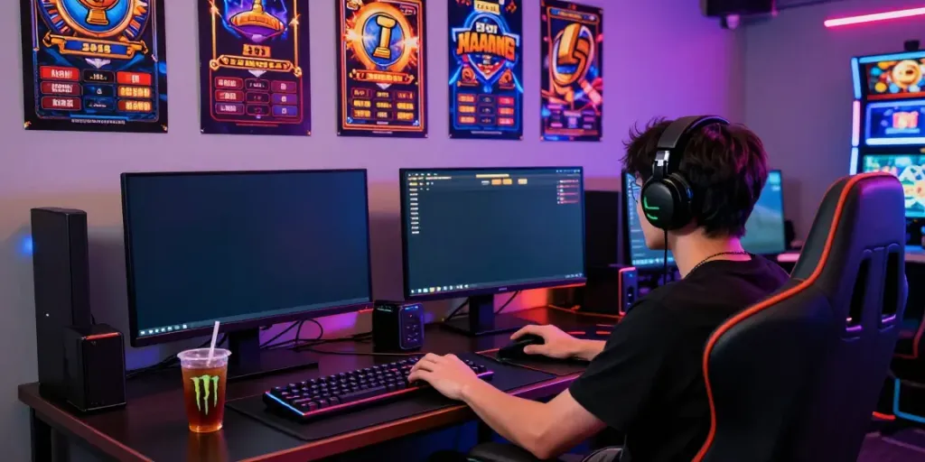 Player engaging with Slot MAHJONGJP88 in a modern gaming setup.