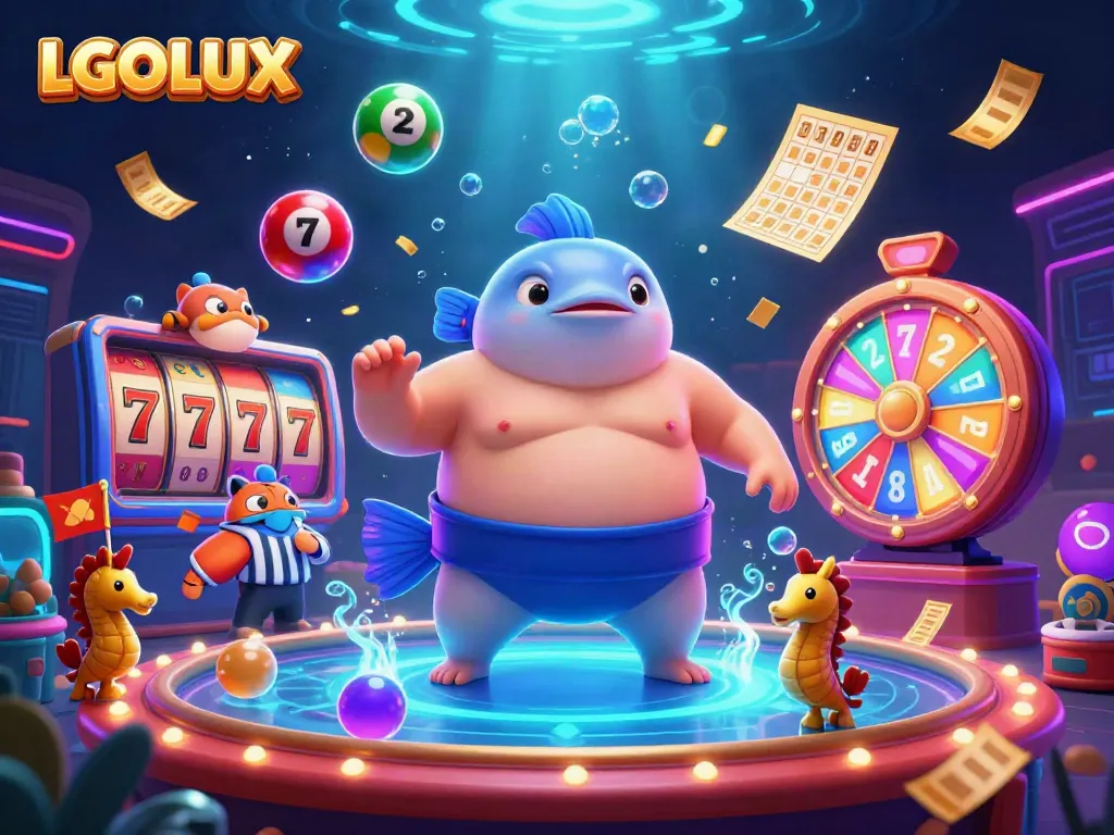 Experience the underwater casino excitement with LGOLUX, featuring vibrant game elements and characters in action.