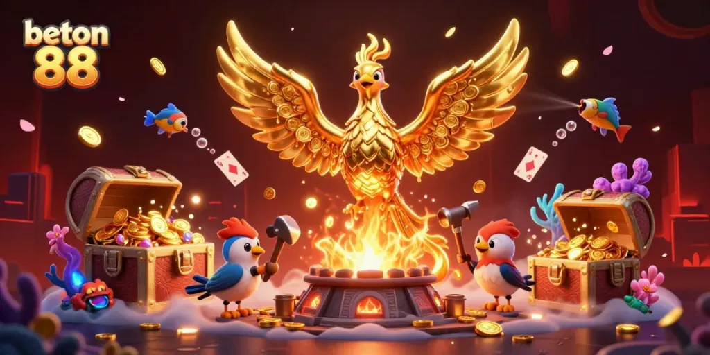 Menggugah semangat bermain di beton 88 dengan phoenix emas dan harta karun di dunia slot 3D.
