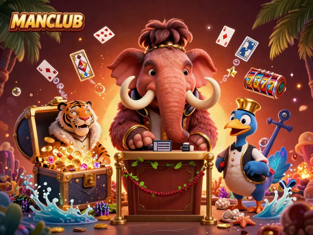 Experience high stakes at MANCLUB with a vibrant casino scene featuring unique 3D characters.