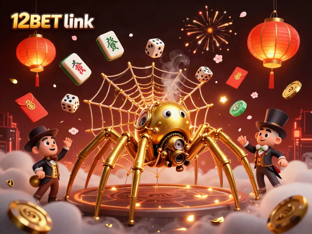 Place bets and win on 12BET link with a vibrant 3D casino visualization of steampunk elements.