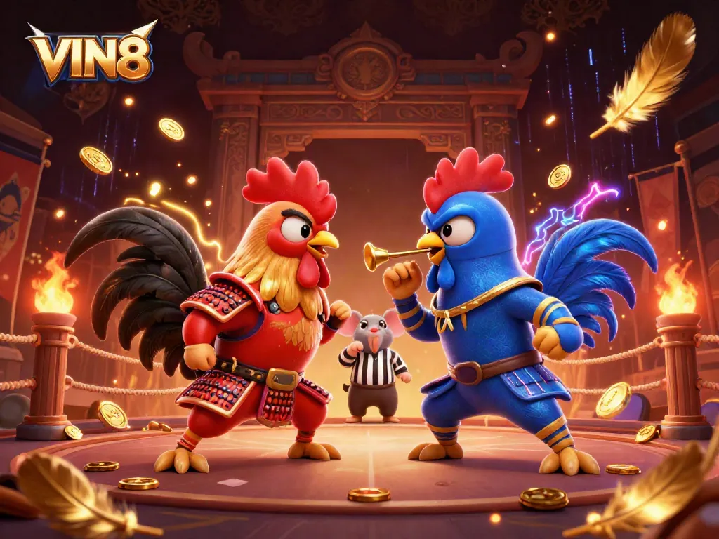 Fight for wins with VIN88's vibrant rooster showdown in a dynamic casino arena.