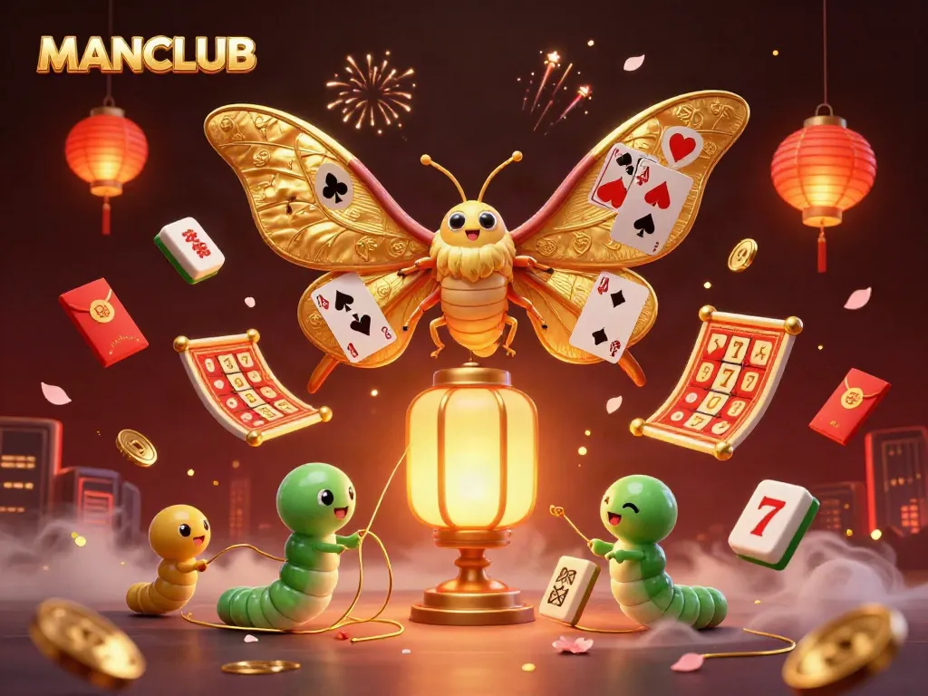 Engage in thrilling MANCLUB casino experiences with golden wings and vibrant decorated elements.