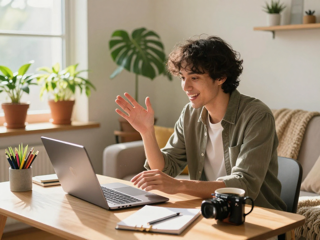 Engaging 1v1 chat in a cozy home office setting.