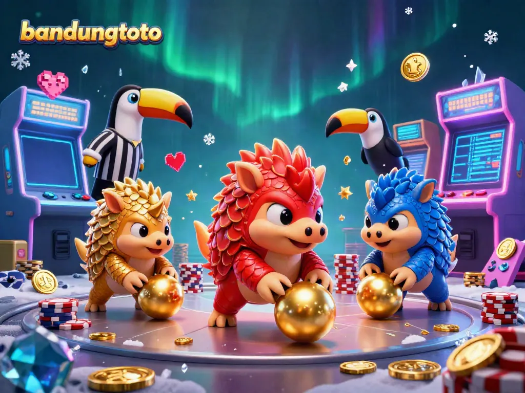 Experience the excitement of bandungtoto with vivid cartoon pangolins competing in a colorful casino setting.