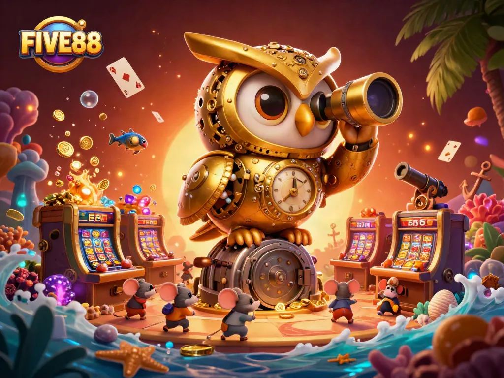 Experience the thrilling gaming world at FIVE88 with vibrant casino action and dynamic characters.