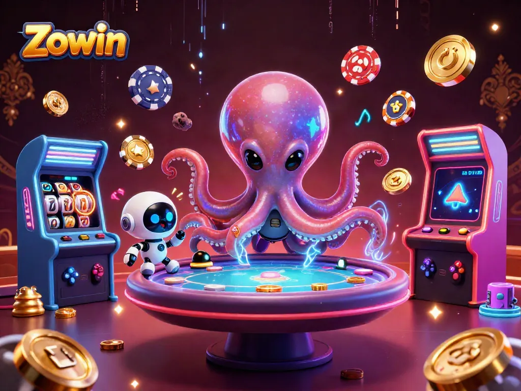 Engage with Zowin's vibrant online gaming experience featuring alien octopus in 3D