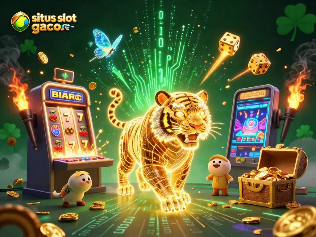 Engage with situs slot gacor maxwin in an exciting casino scene featuring a golden tiger and jackpot elements.