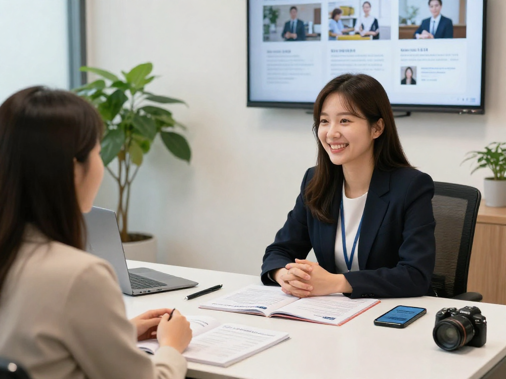 일산OP 서비스 상담을 하는 현대적 사무실의 친근한 장면