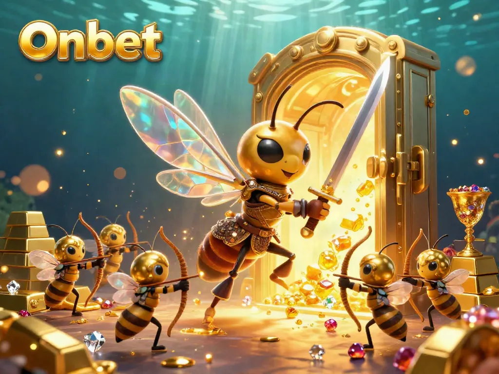 Engage with Onbet through rich gameplay experiences in a vibrant, treasure-filled scene.