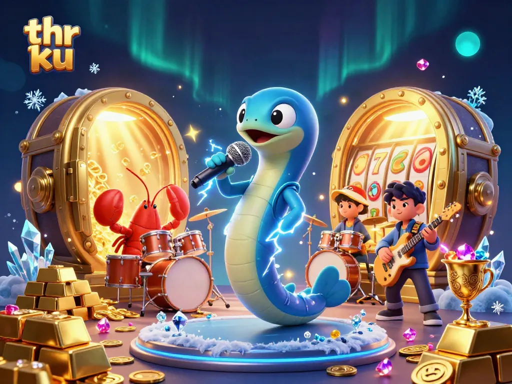 Experience the thrill of thr ku with a vibrant underwater casino scene featuring fun characters and slot elements.