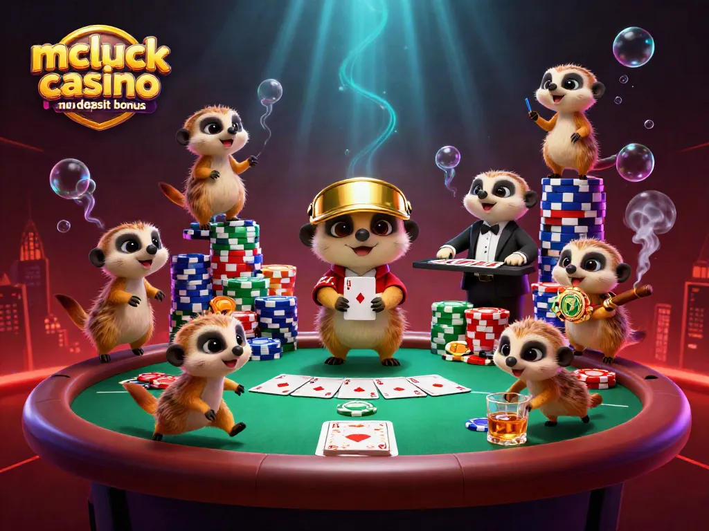 Experience the excitement of mcluck casino no deposit bonus with animated meerkats in a vibrant casino scene.