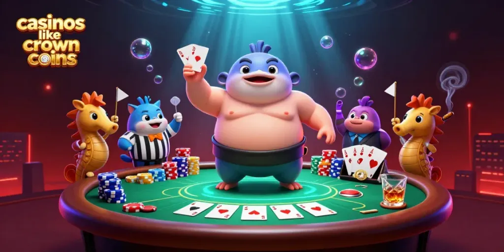 Spin the reels at casinos like crown coins, featuring a vibrant underwater poker scene.