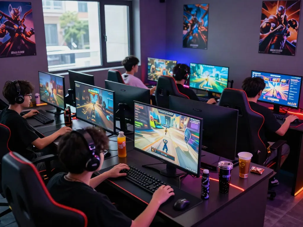 Players engaged in immersive Bro138 online gaming experience with vibrant LED lights.