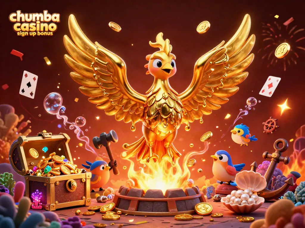 Claim your chumba casino sign up bonus in vibrant 3D art, showcasing exciting casino elements and rewards.