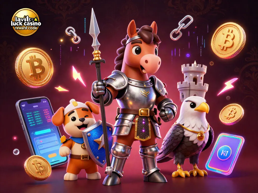 Win big using the lavish luck casino reward code, featuring a knight and fantasy elements in this vibrant illustration.