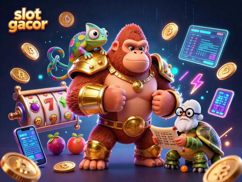 Slot gacor mengungkap keberuntungan dengan simbol lucky 7 dan jackpot di tengah karakter kartun 3D yang dinamis.