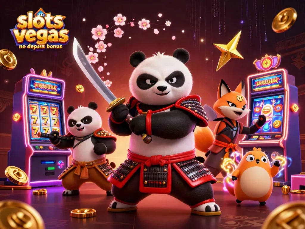 Engage with slots of vegas no deposit bonus, featuring a dynamic casino scene with vivid characters and slot machines.