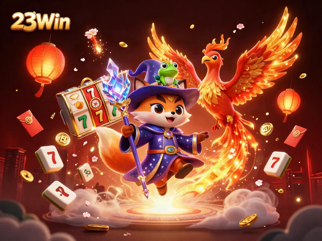 Play thrilling slots at 23Win with our captivating magical casino scene.