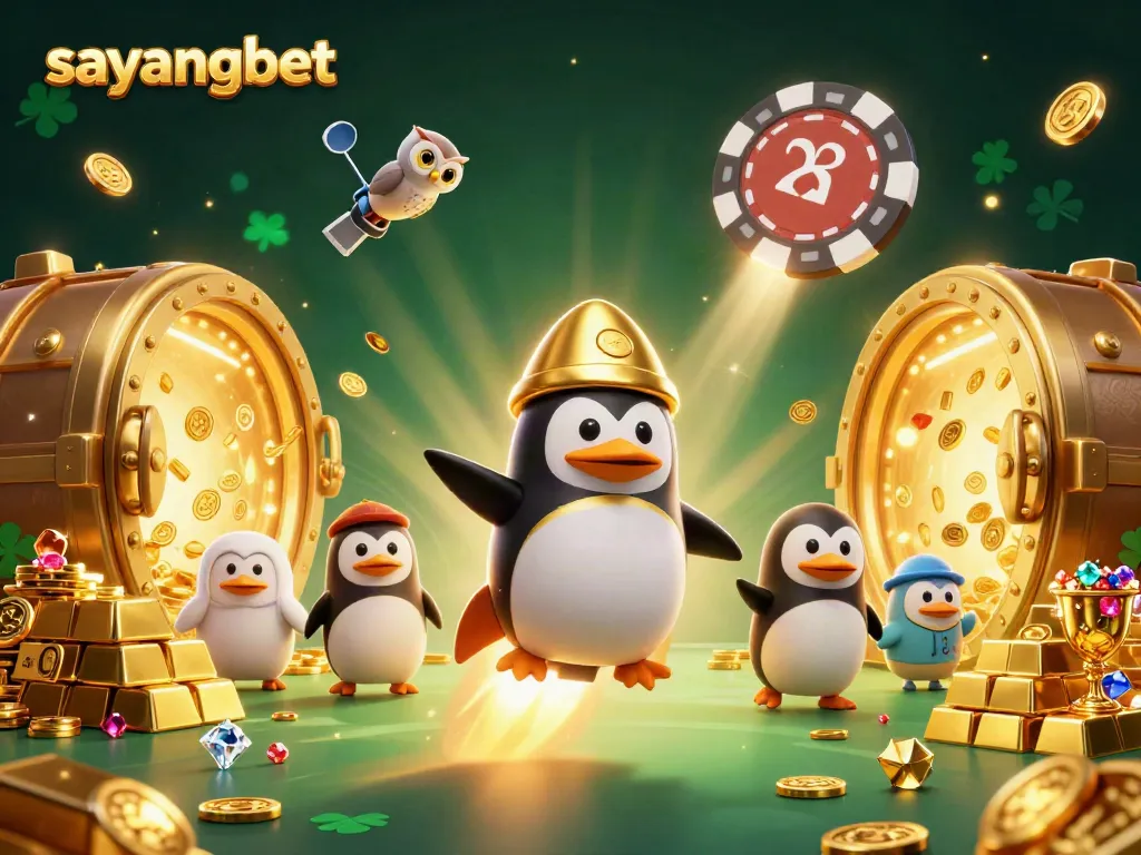 Experience vibrant gameplay at sayangbet with a thrilling casino adventure featuring golden treasures and a dynamic penguin hero.